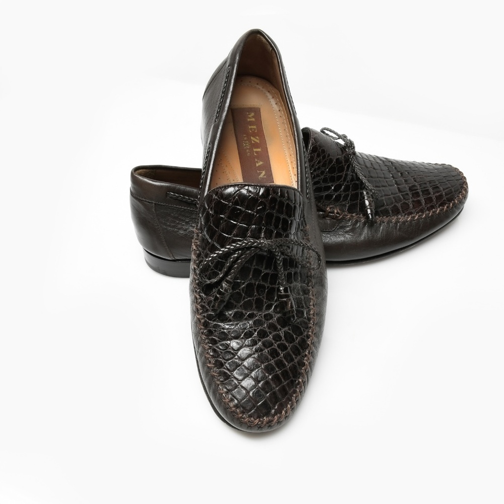 MEZLAN Bonds Driving Shoe/Loafer Moccasin with Crocodile Vamp in Brown Size 8M